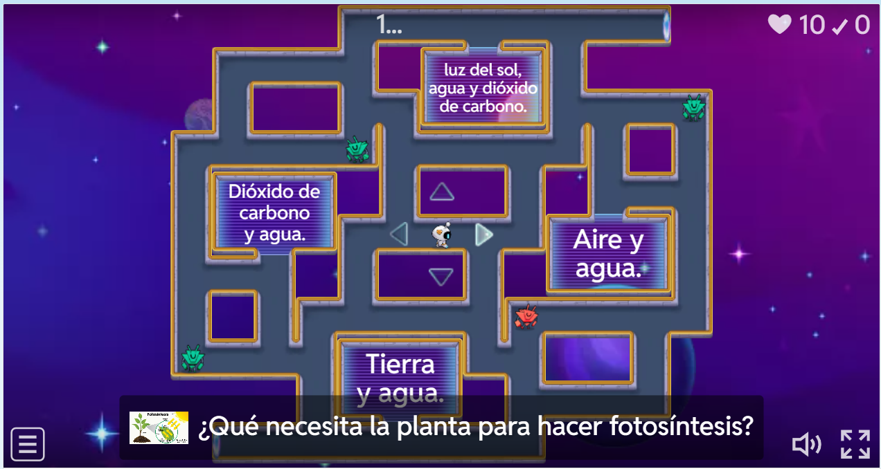 Captura de pantalla del recurso Persecución en el laberinto — Fotosíntesis